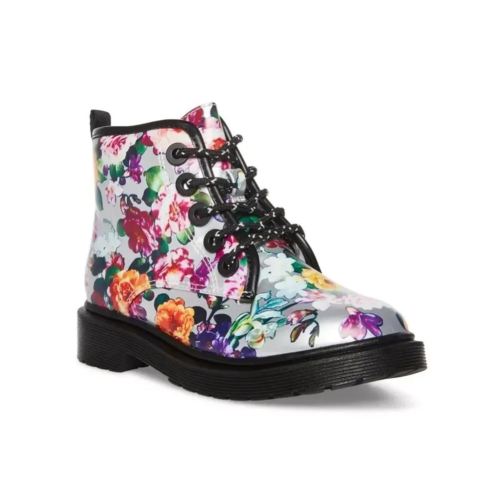 Steve Madden Kids JTelem Floral Side Zipper Lace Up Girls’ Combat Boots Size 5